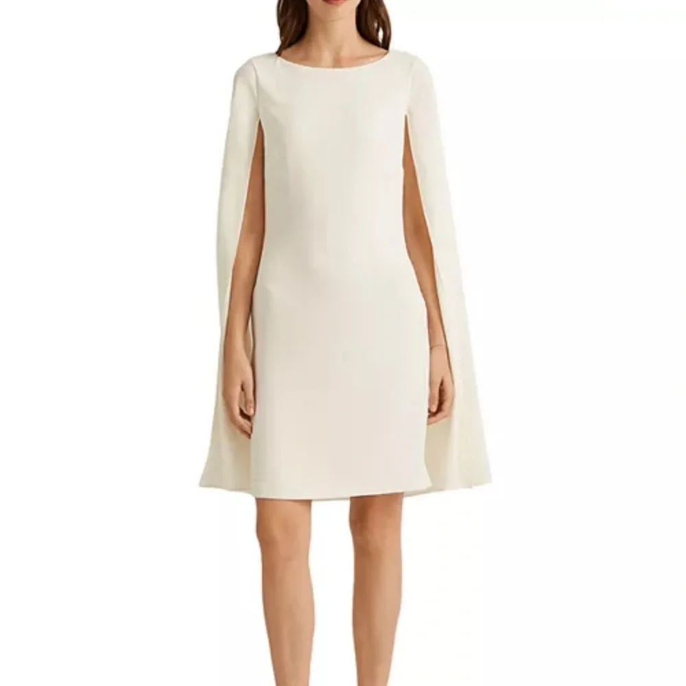 Cape Georgette Cocktail Dress - Winter Cream - Picture 5 of 7